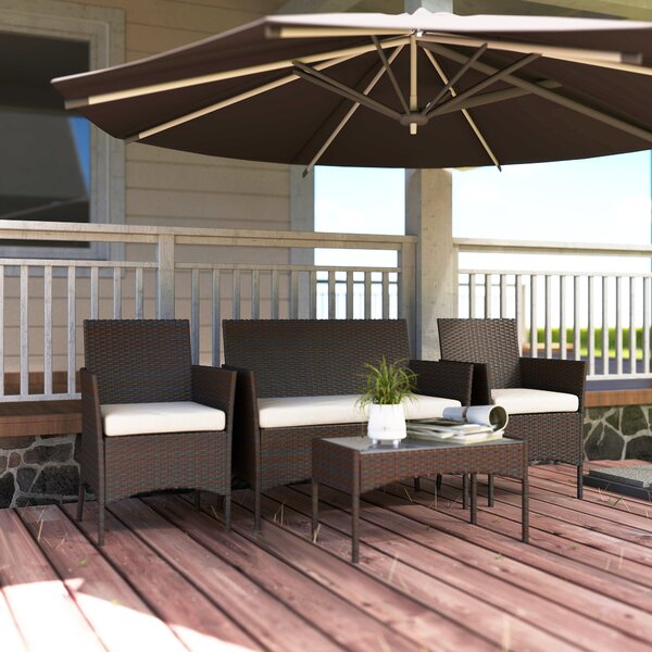 Outsunny Set Mobilier de Grădină din 4 Piese cu Canapea, 2 Fotolii și Măsuță de Cafea, 102x58x82 cm, Maro | Aosom Romania