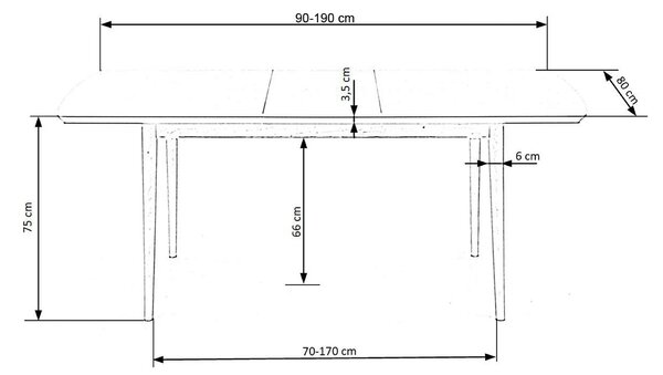 Masa extensibila BARRET, alb/stejar, 90/190x80x75 cm
