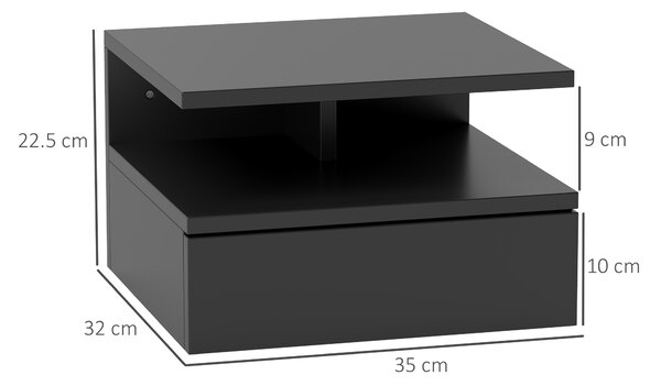 HOMCOM Noptieră Suspendată cu Sertar și Raft Superior din Lemn, 35x32x22,5 cm, Negru | Aosom Romania