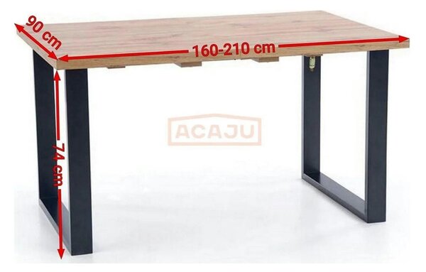 Masa extensibila VENOM, stejar wotan/negru, PAL/otel, 160-210x90x74 cm