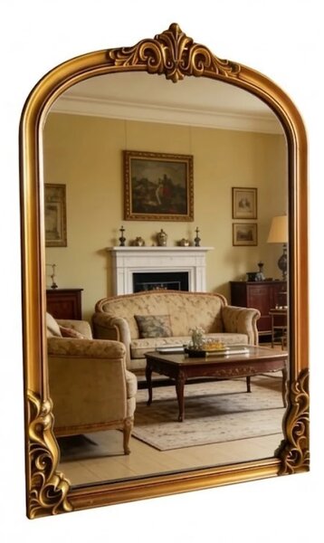 Oglindă decorativă de perete, ramă aurie antichizată, 60x90 cm