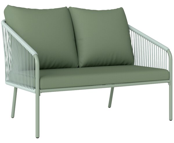 Outsunny Canapea de Grădină cu 2 Locuri, Perne Detașabile, Brațe și Cadru din Oțel, 112x72x76 cm, Verde | Aosom Romania