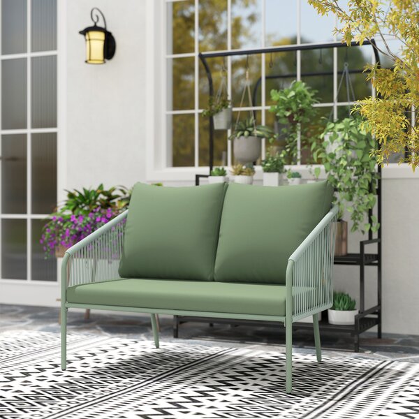 Outsunny Canapea de Grădină cu 2 Locuri, Perne Detașabile, Brațe și Cadru din Oțel, 112x72x76 cm, Verde | Aosom Romania