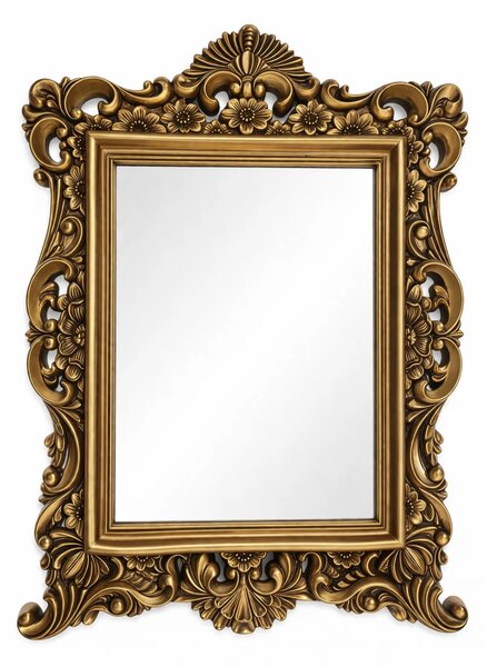 Oglindă decorativă de perete, ramă aurie antichizată, 64 × 84 cm