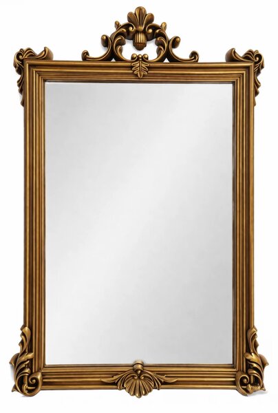 Oglindă decorativă de perete, ramă aurie antichizată, 60x90 cm