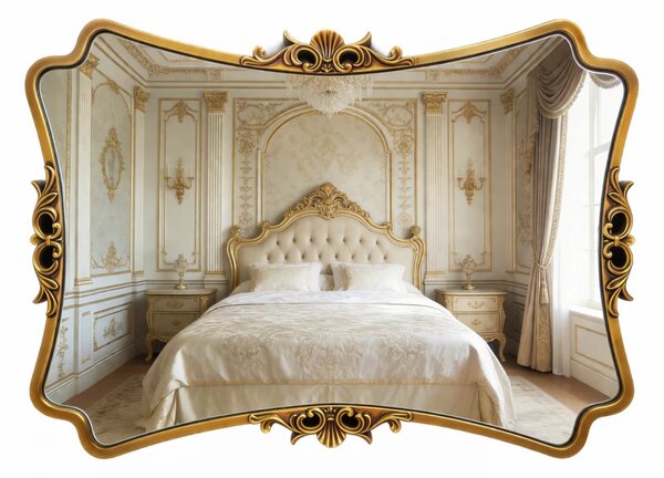Oglindă decorativă de perete, ramă aurie antichizată, 60x80 cm