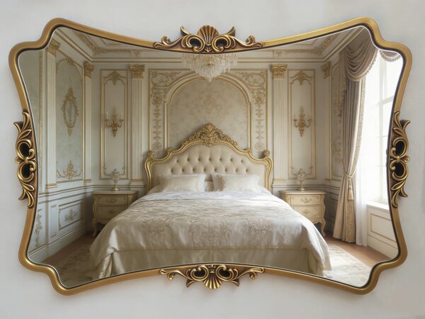 Oglindă decorativă de perete, ramă aurie antichizată, 60x80 cm