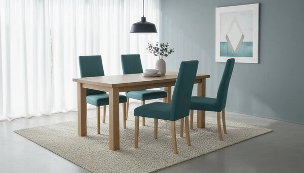 Scaun DIEGO 3, verde/stejar miere, stofa catifelata/lemn de fag, 47x59
