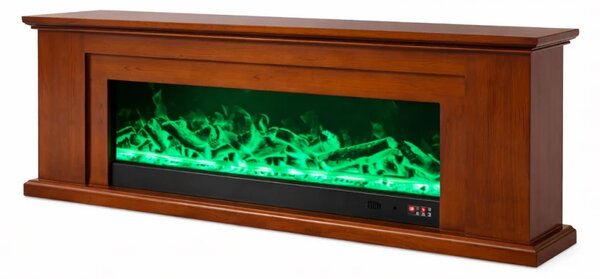 Șemineu electric cu efect LED realist cu 12 culori, Comodă TV, design elegant, control vocal și telecomandă, fără încălzire, 180 cm, Maro
