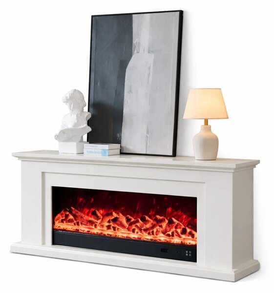 Șemineu electric cu efect LED realist cu 12 culori, Comodă TV, design elegant, control vocal și telecomandă, fără încălzire, 180 cm, Alb