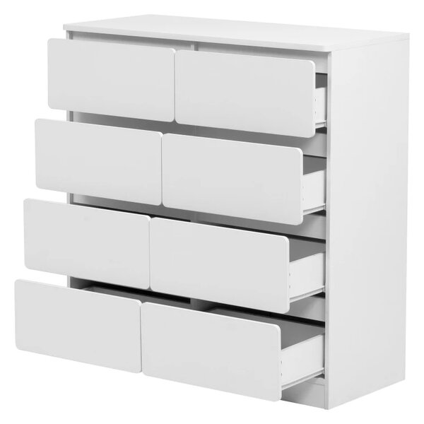 Comodă modernă cu 8 sertare, 90x40x96 cm, Alb