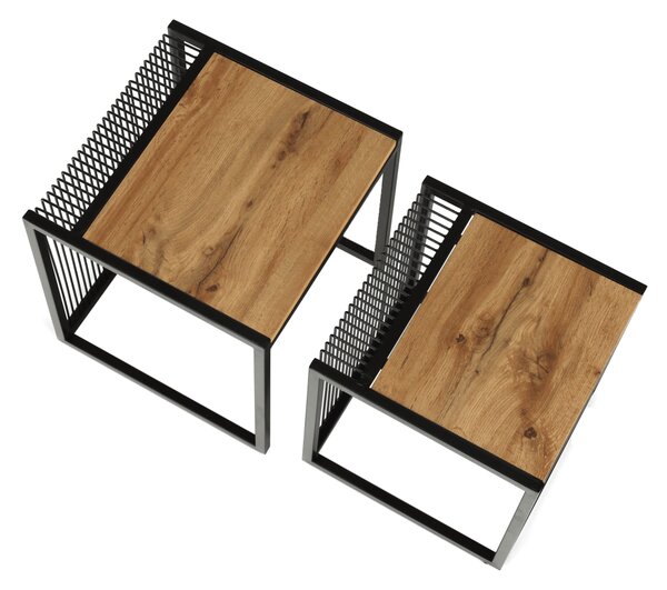 Set 2 masute RIMBO, stejar/negru
