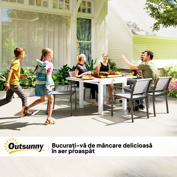 Outsunny Masă de Grădină Extensibilă din Aluminiu cu Blat din PSPC, 80/160x80x75 cm, Alb | Aosom Romania