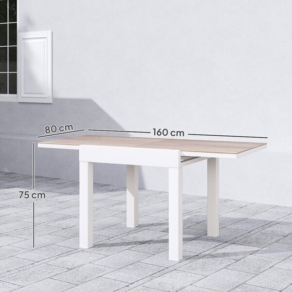 Outsunny Masă de Grădină Extensibilă din Aluminiu cu Blat din PSPC, 80/160x80x75 cm, Alb | Aosom Romania