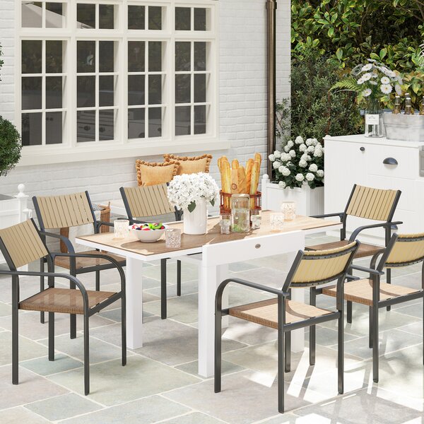 Outsunny Masă de Grădină Extensibilă din Aluminiu cu Blat din PSPC, 80/160x80x75 cm, Alb | Aosom Romania
