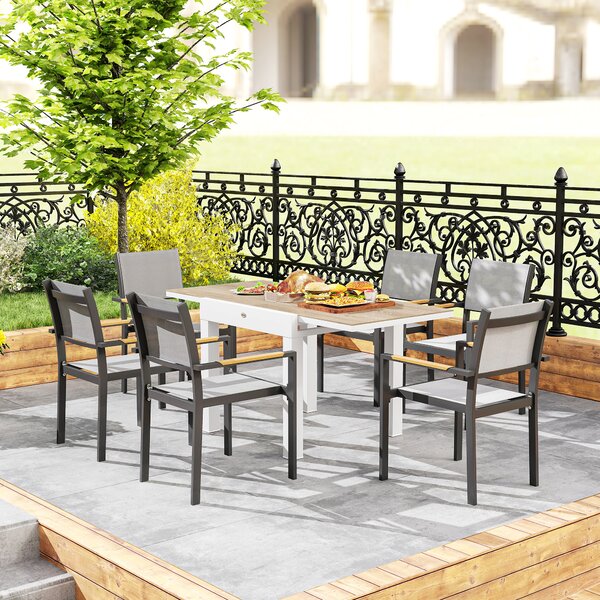 Outsunny Masă de Grădină Extensibilă din Aluminiu cu Blat din PSPC, 80/160x80x75 cm, Alb | Aosom Romania
