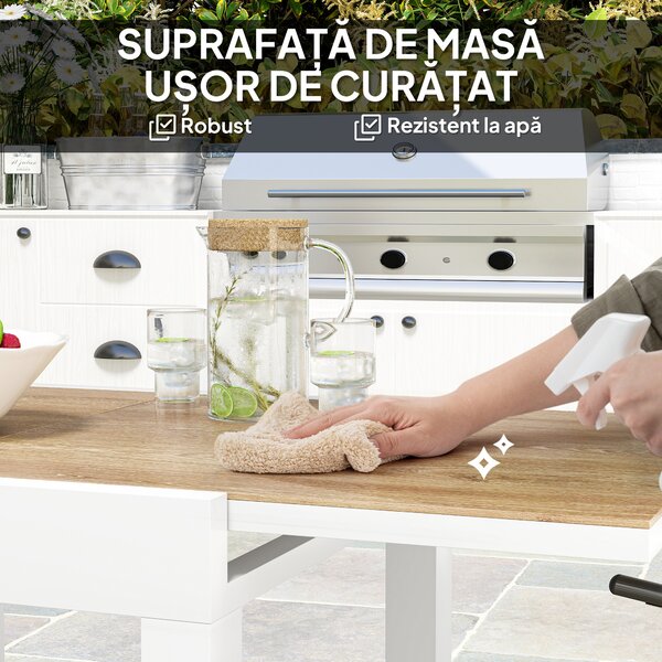 Outsunny Masă de Grădină Extensibilă din Aluminiu cu Blat din PSPC, 80/160x80x75 cm, Alb | Aosom Romania