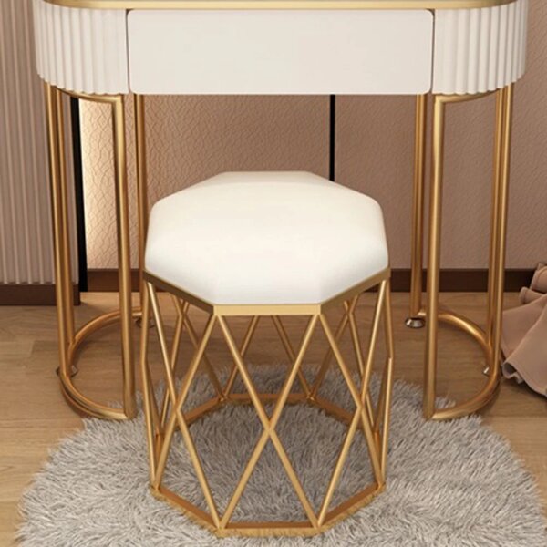 RESIGILAT- Set Petra, Masă de toaletă pentru machiaj cu oglindă iluminată LED, control touch, sertar, taburet tapitat, ALB, 80x40x75 cm