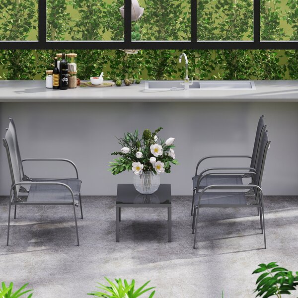 Outsunny Set de Mobilier de Grădină din 4 Piese cu Canapea, 2 Scaune și Masă de Cafea, 108x66x86 cm, Negru | Aosom Romania