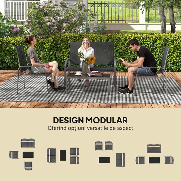 Outsunny Set de Mobilier de Grădină din 4 Piese cu Canapea, 2 Scaune și Masă de Cafea, 108x66x86 cm, Negru | Aosom Romania