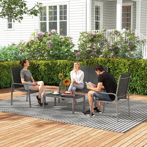Outsunny Set de Mobilier de Grădină din 4 Piese cu Canapea, 2 Scaune și Masă de Cafea, 108x66x86 cm, Negru | Aosom Romania