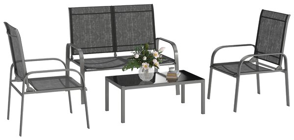 Outsunny Set de Mobilier de Grădină din 4 Piese cu Canapea, 2 Scaune și Masă de Cafea, 108x66x86 cm, Negru | Aosom Romania