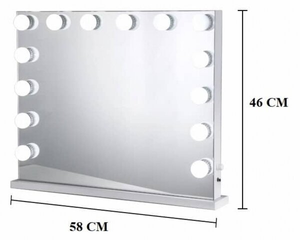 Oglindă cosmetică, sistem iluminare LED cu 3 culori, Senzor Tactil, Luminozitate Reglabilă, Alb, GLAM 14