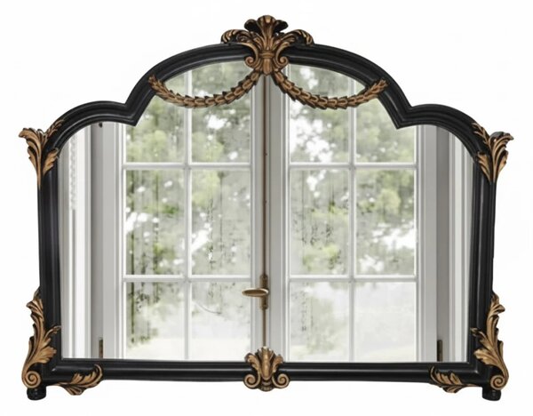 Oglindă decorativă de perete, ramă negru-aurii antichizată, 70x90 cm