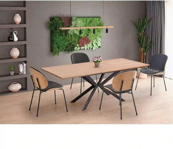 Masa extensibila LEGARTO, stejar/negru, 160/200x90x76 cm