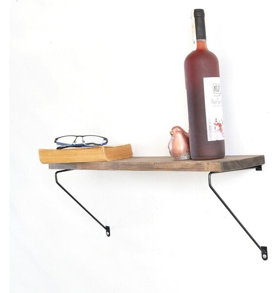 Polita WR038, nuc/negru, lemn de molid/metal, 60x14x20 cm