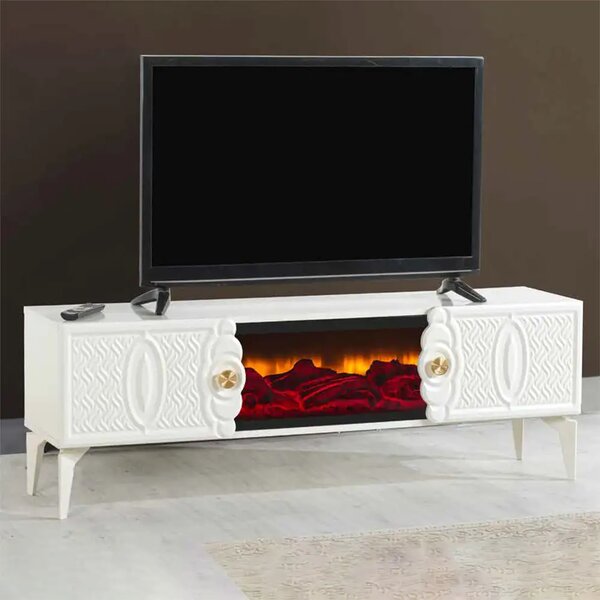 Comoda tv cu semineu Karena, culoare alb,150 cm