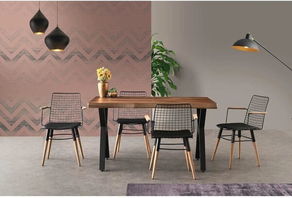 Set 2 scaune TREND 961, negru/nuc, piele ecologica/metal, 43x39x82 cm