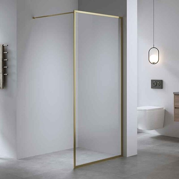 Paravan de duș Walk-In Mediterraneo Trixie 100 cm, sticlă securizată 8 mm, profil auriu