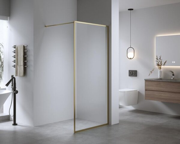 Paravan de duș Walk-In Mediterraneo Trixie 100 cm, sticlă securizată 8 mm, profil auriu
