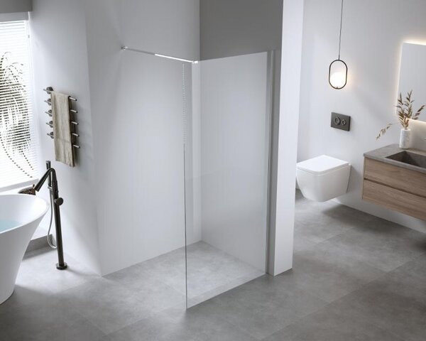 Paravan de duș Walk-In Mediterraneo Trixie 80 cm, sticlă securizată 8 mm, profil crom