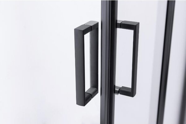 Cabină de duș pătrată Mediterraneo Siri Black 80x80 cm, cu uși culisante rabatabile, sticlă securizată 5 mm, negru mat