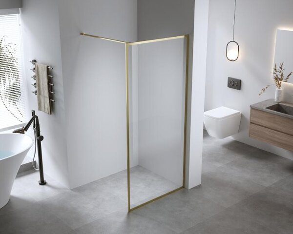 Paravan de duș Walk-In Mediterraneo Trixie 100 cm, sticlă securizată 8 mm, profil auriu