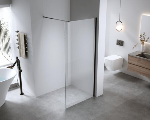 Paravan de duș Walk-In Mediterraneo Trixie 80 cm, sticlă securizată 8 mm, profil negru mat
