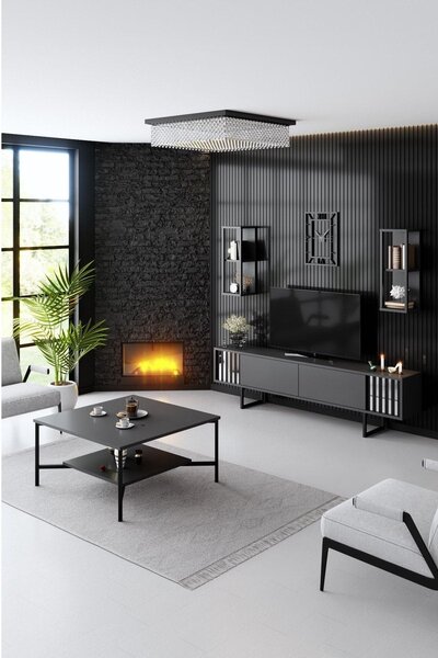 Masuta cafea Black Line, negru, PAL, 80x80x40 cm