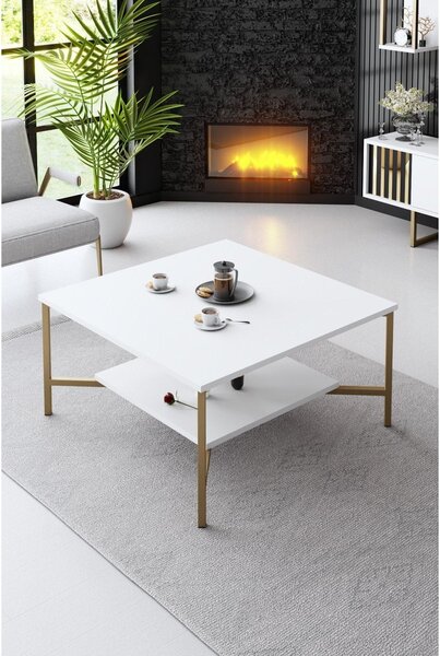 Masuta cafea Gold Line, alb/auriu, PAL, 80x80x40 cm