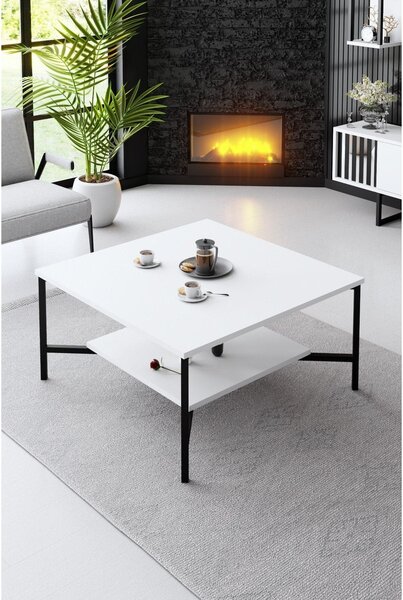 Masuta cafea Black Line, alb/negru, PAL, 80x80x40 cm