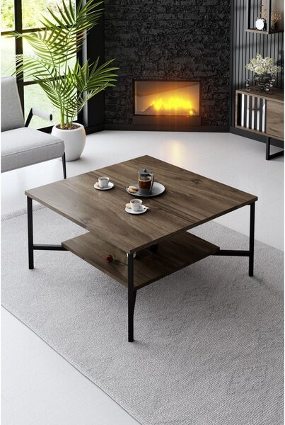 Masuta cafea Black Line, nuc/negru, PAL, 80x80x40 cm