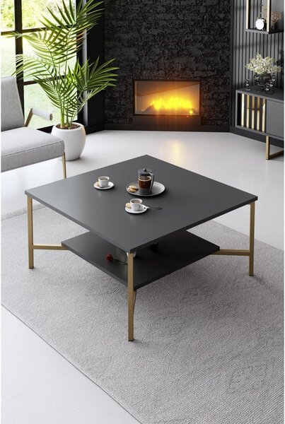 Masuta cafea Gold Line, negru, PAl, 80x80x40 cm