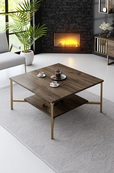 Masuta cafea Gold Line, nuc/negru, PAL, 80x80x40 cm