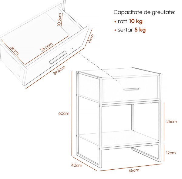 HOMCOM Set din 2 Noptiere Moderne, Noptiere cu Raft și Sertar, Organizatoare de Depozitare pentru Dormitor, 45x40x60 cm, Alb | Aosom Romania