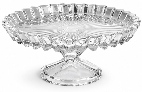 Fructiera tip platou Pufo Ellegance din sticla cu picior pentru prajituri, torturi, candy bar, fructe, aperitive, 28 cm