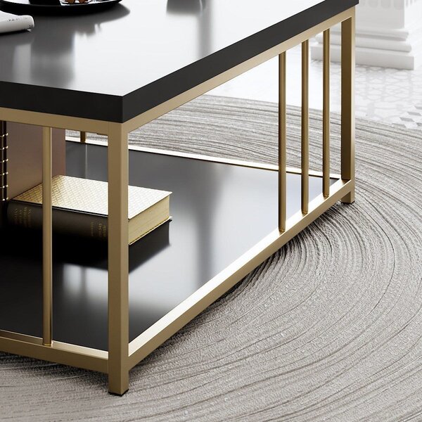 Masuta cafea Zenn, gri antracit/auriu, PAL melaminat/metal, 90x90x40 c