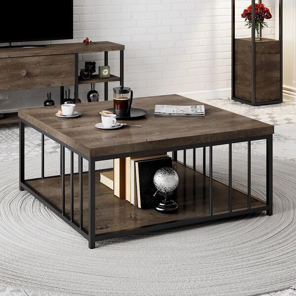 Masuta cafea Zenn, nuc/negru, PAL melaminat, 90x90x40 cm