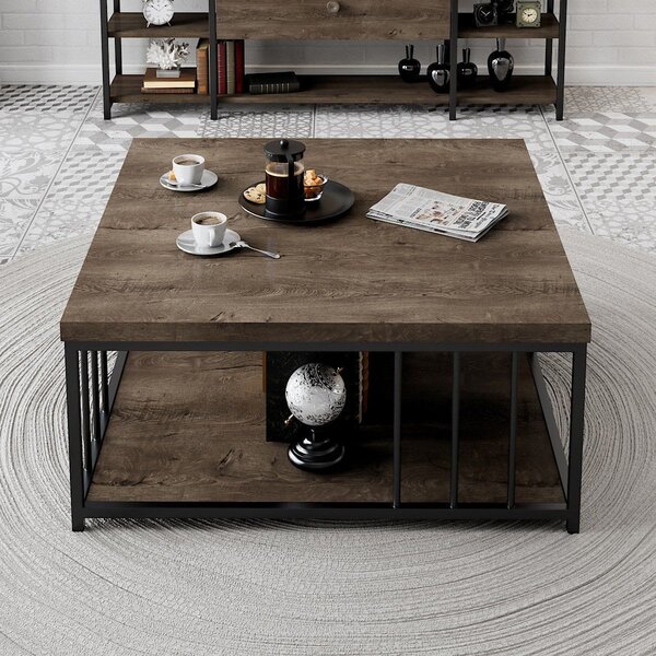 Masuta cafea Zenn, nuc/negru, PAL melaminat, 90x90x40 cm