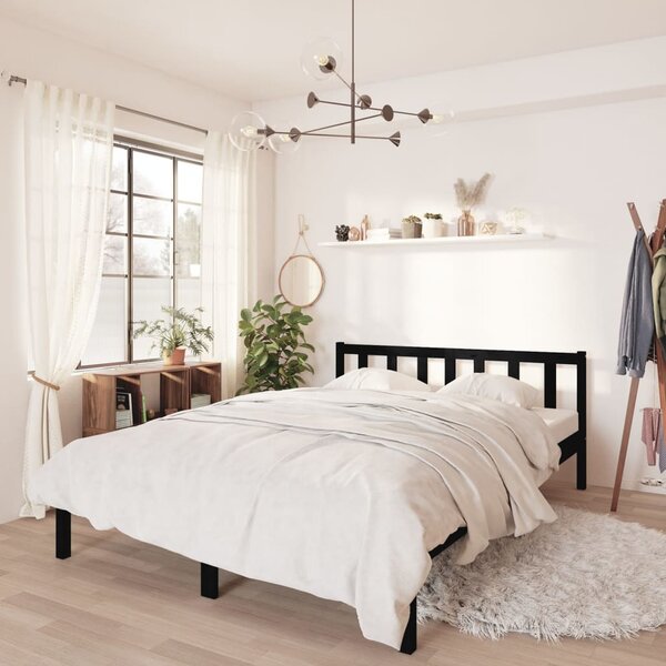 Cadru de pat, negru, 140x190 cm, lemn de pin masiv